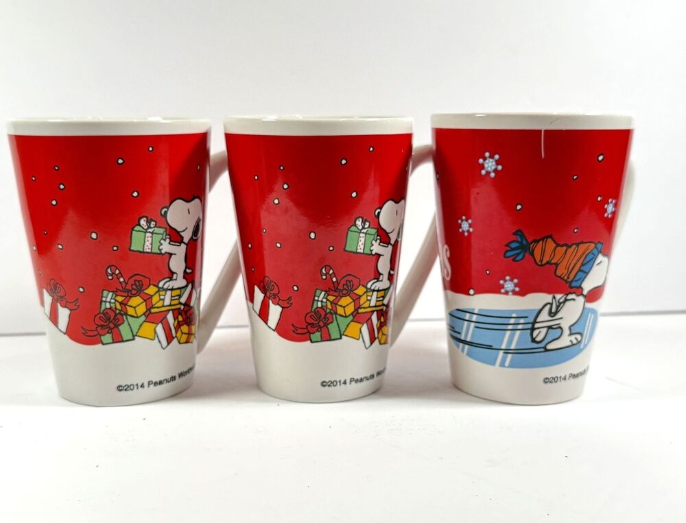 SNOOPY Santa's Little Helper 2014 Woodstock Peanuts Christmas 3 Mugs VTG